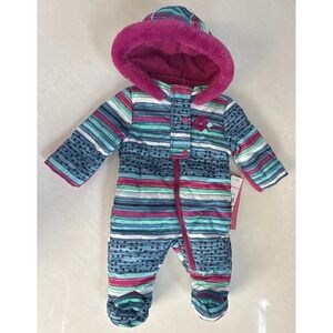 NEW Wippette Baby Girl Snowsuit Bunting 3 6M‎ Hood Fleece Lined Winter One Piece